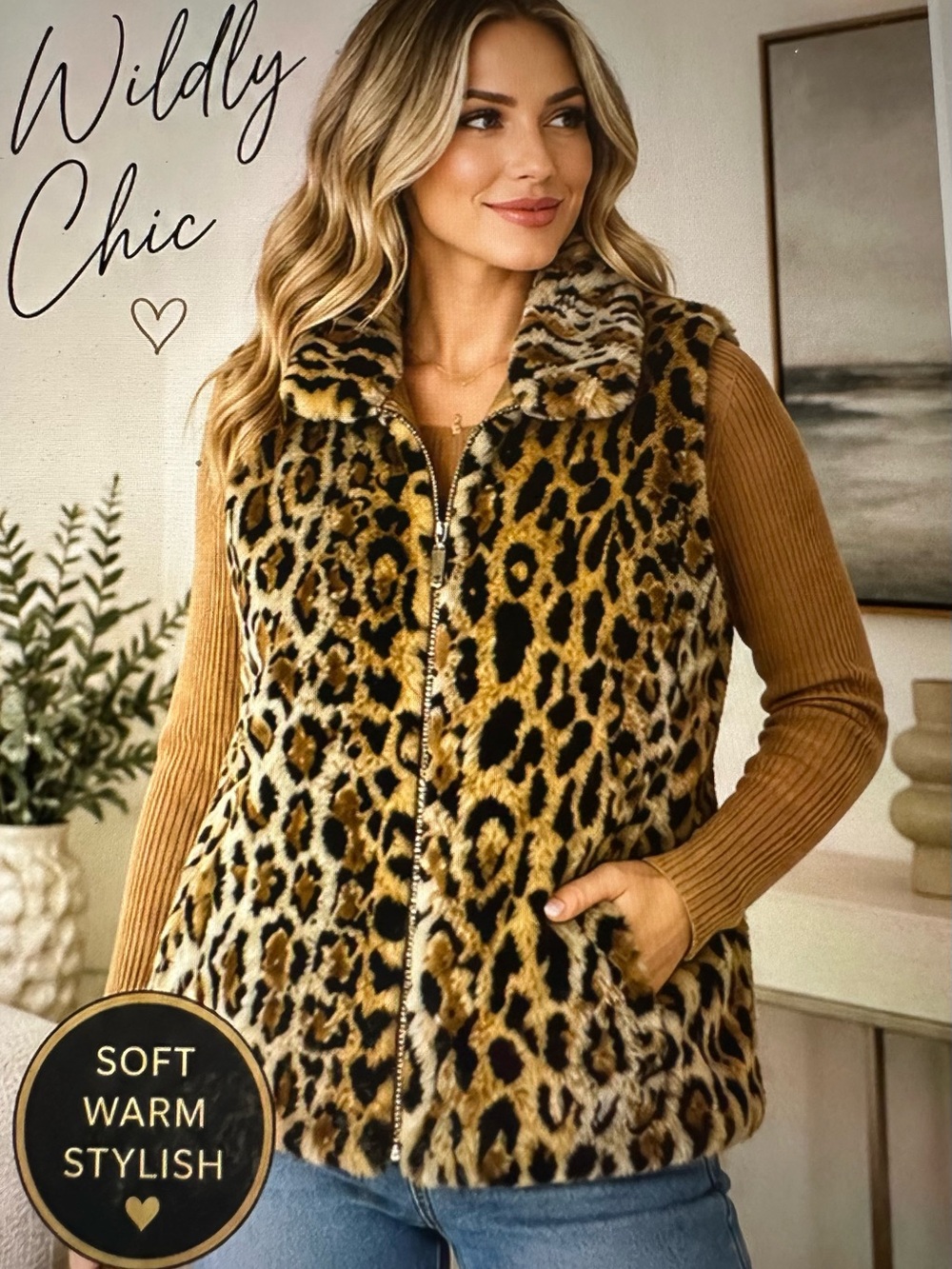 LEOPARD FAUX FUR VEST MERCER STREET SUDIO